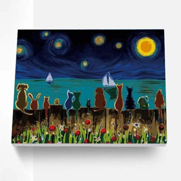 Paint By Numbers Kit Cats at Night - Picture 3 of 4